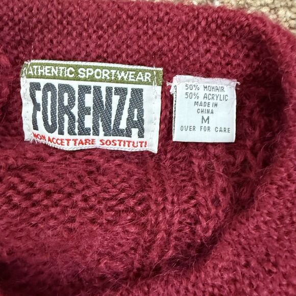 Vintage Forenza Cardigan Sweater Size Medium Berry Red Mohair Blend Gold Buttons - Picture 3 of 8
